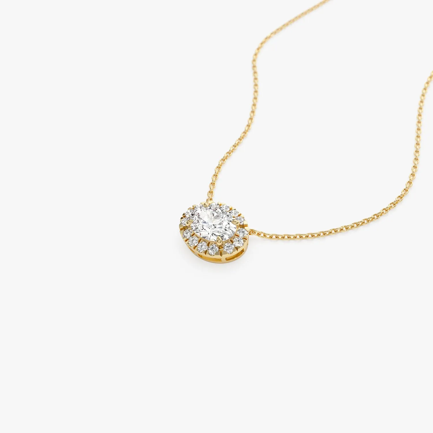 0.90 ctw 14K Halo Setting Oval Cut Lab Grown Diamond Necklace - Amy