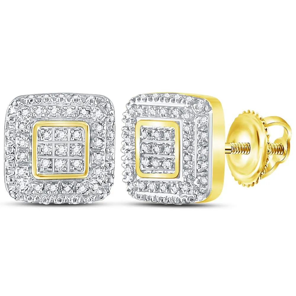 10kt Yellow Gold Square Cluster Diamond Earrings - Timeless Elegance and Sparkle
