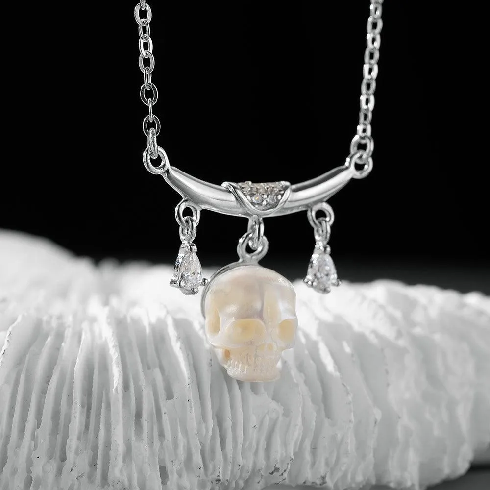 12 Zodiac Signs Libra Pearl Skull CZ Necklace