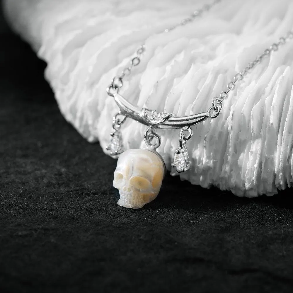12 Zodiac Signs Libra Pearl Skull CZ Necklace