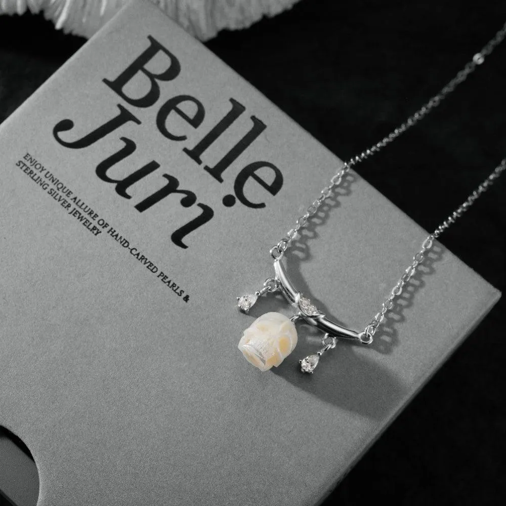 12 Zodiac Signs Libra Pearl Skull CZ Necklace