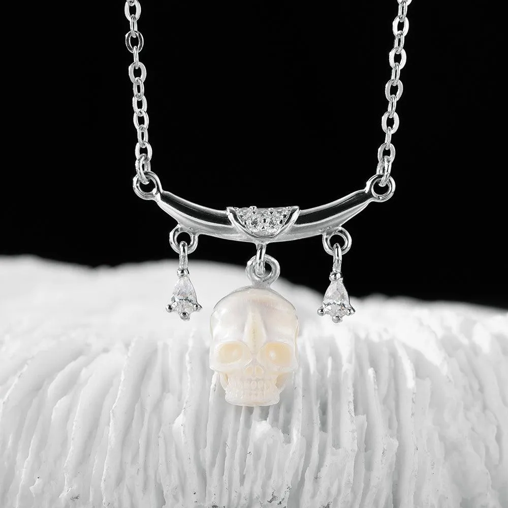 12 Zodiac Signs Libra Pearl Skull CZ Necklace