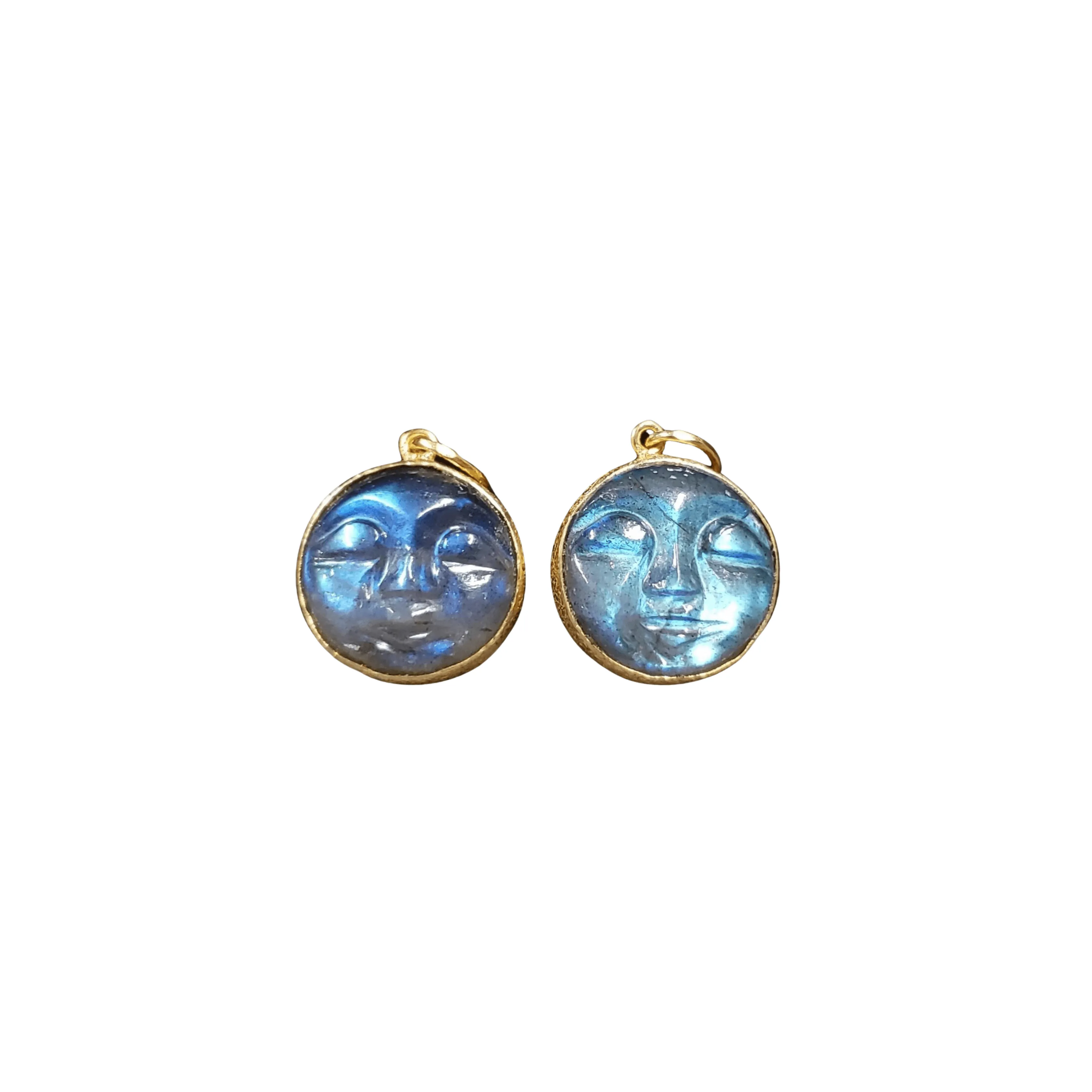 14k Gold Blue Carving Smiling Face Labradorite Pendant
