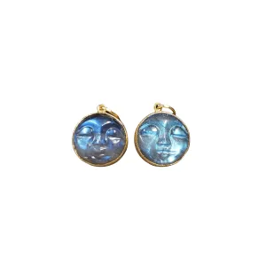14k Gold Blue Carving Smiling Face Labradorite Pendant