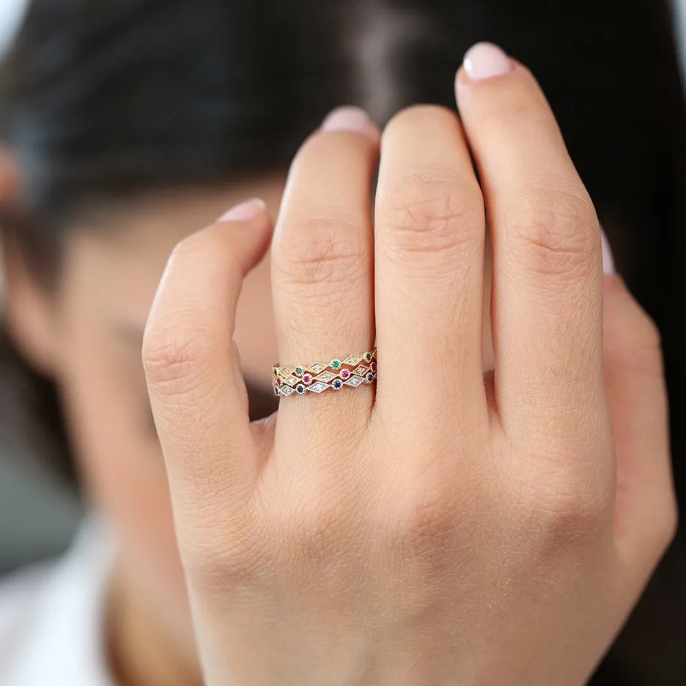 14k Gold Emerald Art Deco Wedding Band