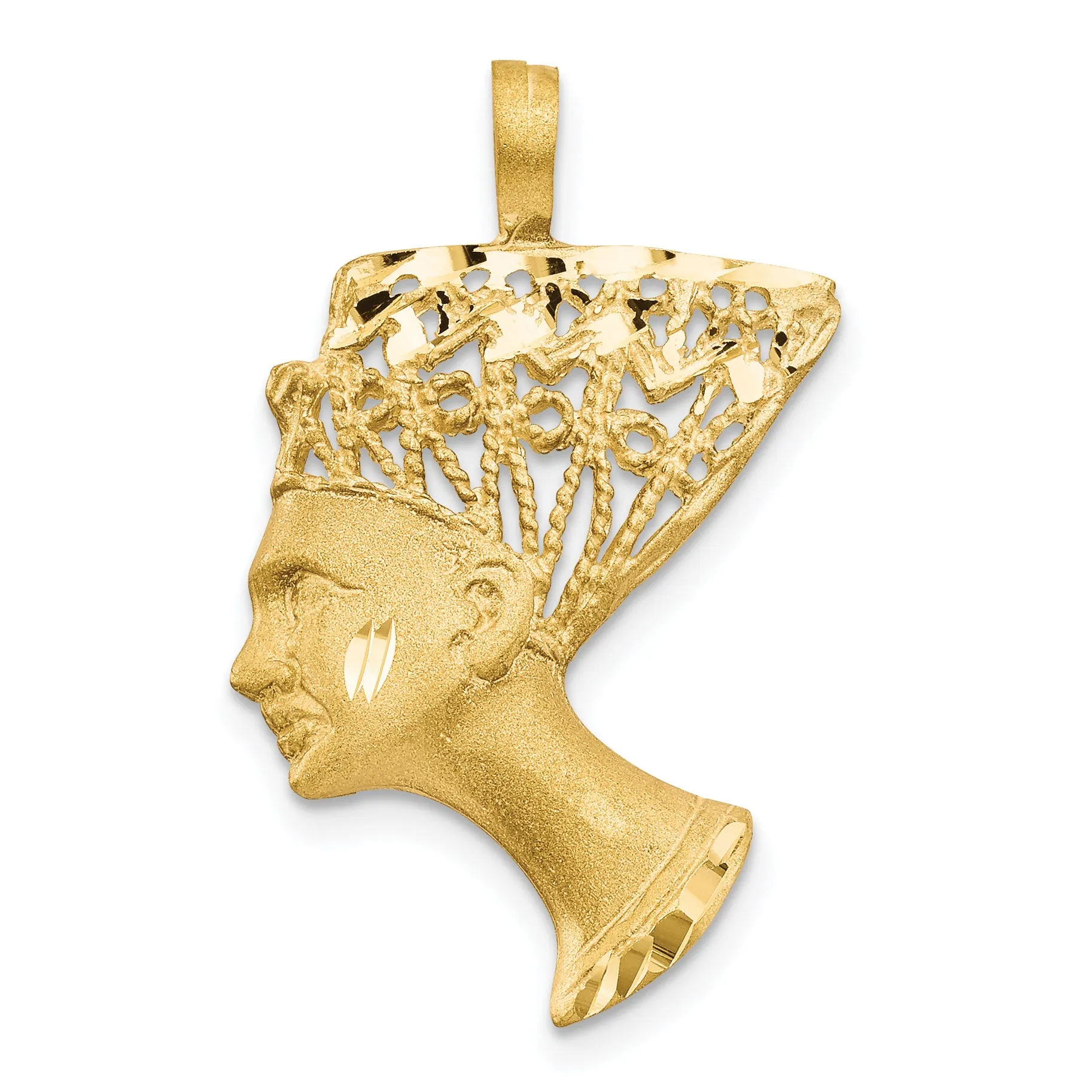 14K Gold Nefertiti Charm with Satin Finish and Diamond Cut Detailing