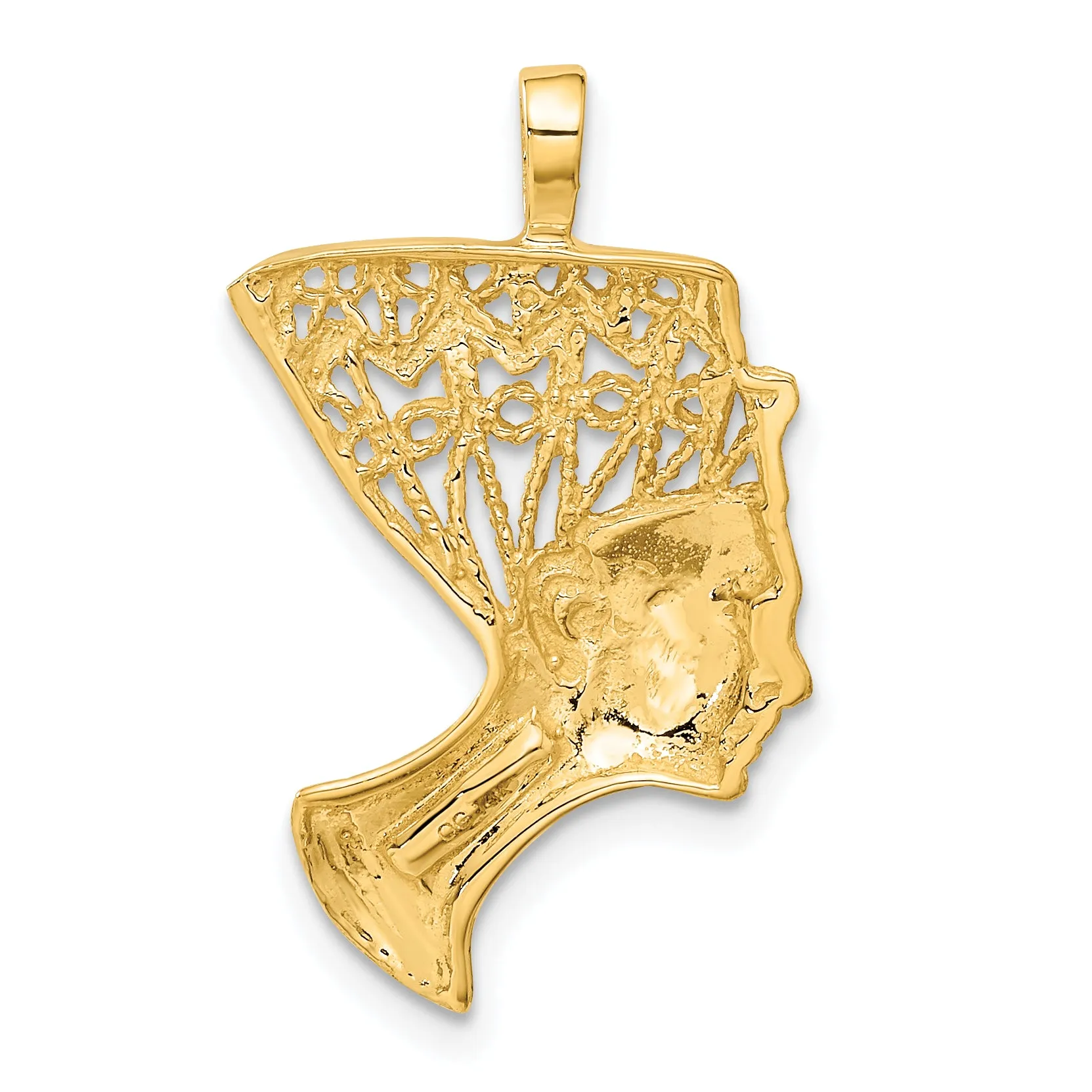 14K Gold Nefertiti Charm with Satin Finish and Diamond Cut Detailing