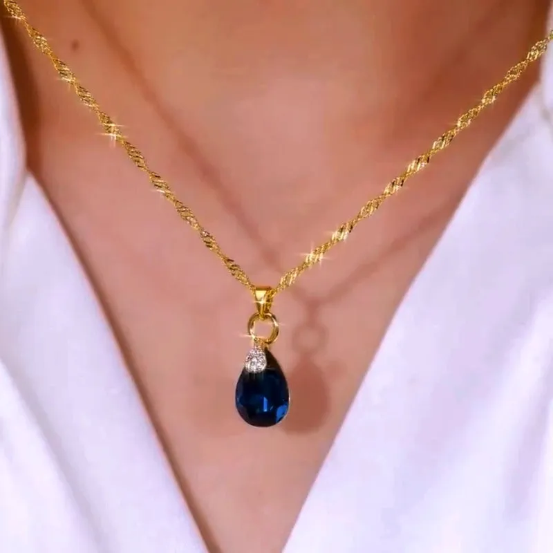 14K Gold-Plated Luxury Blue Crystal Necklaces