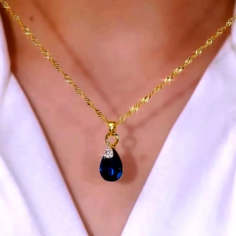 14K Gold-Plated Luxury Blue Crystal Necklaces