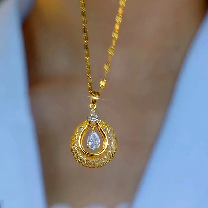 14K Gold-Plated Luxury Diamond Phoenix Feather Pendant Necklaces