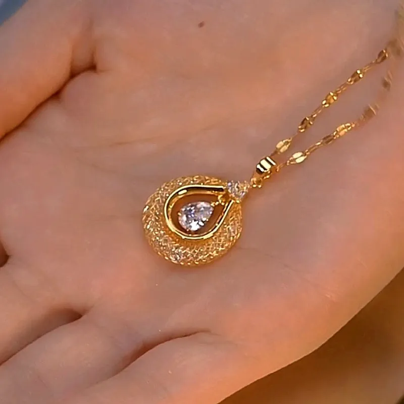 14K Gold-Plated Luxury Diamond Phoenix Feather Pendant Necklaces