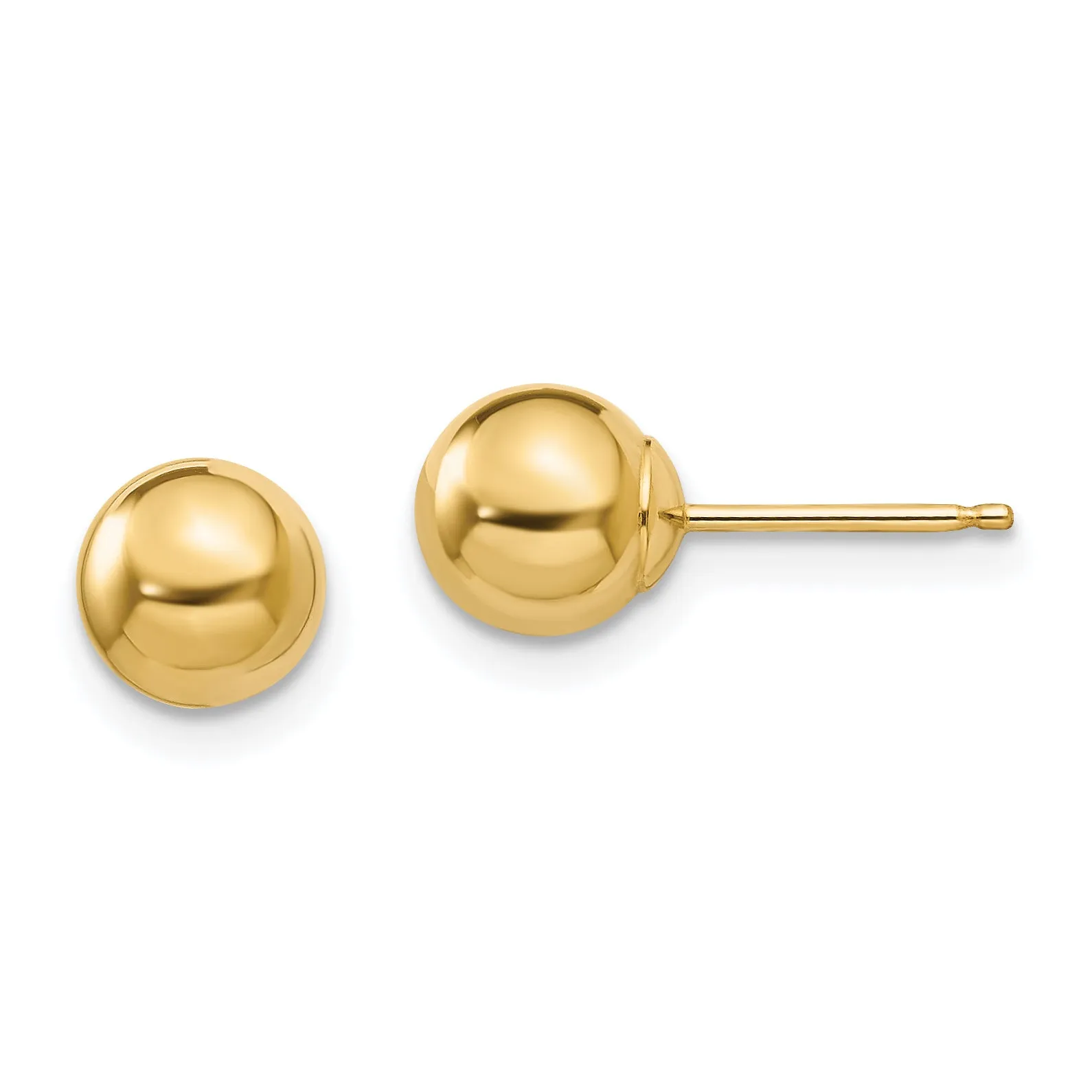 14K Gold Polished Ball Earrings with Silicone Back for Women