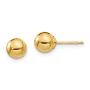14K Gold Polished Ball Earrings with Silicone Back for Women