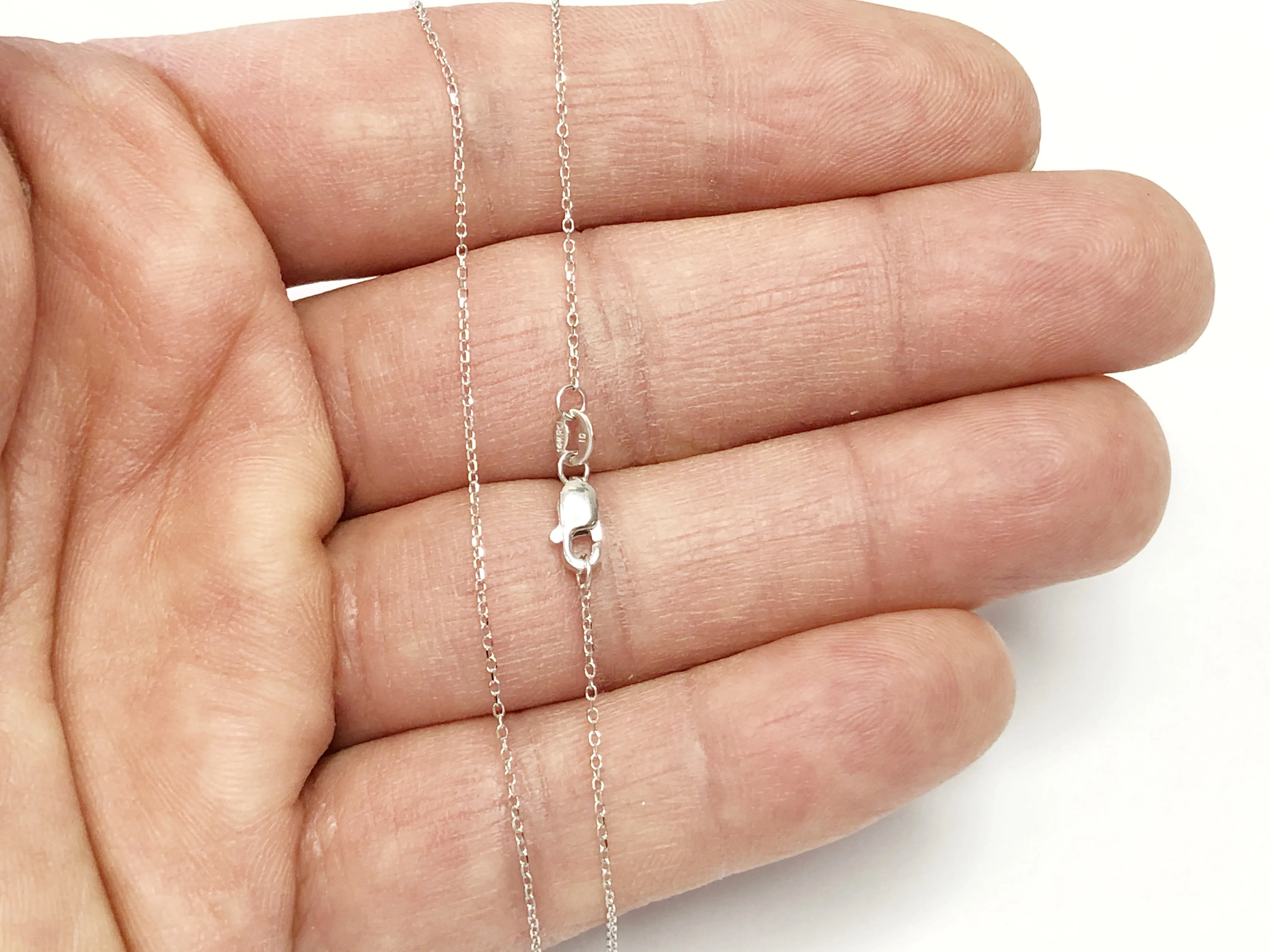 14K Solid White Gold Cable Link Chain Necklace 0.8mm Thin Dainty Minimalist High Polished Pendant Charm Chain 16'' 18'' 20'' Inches