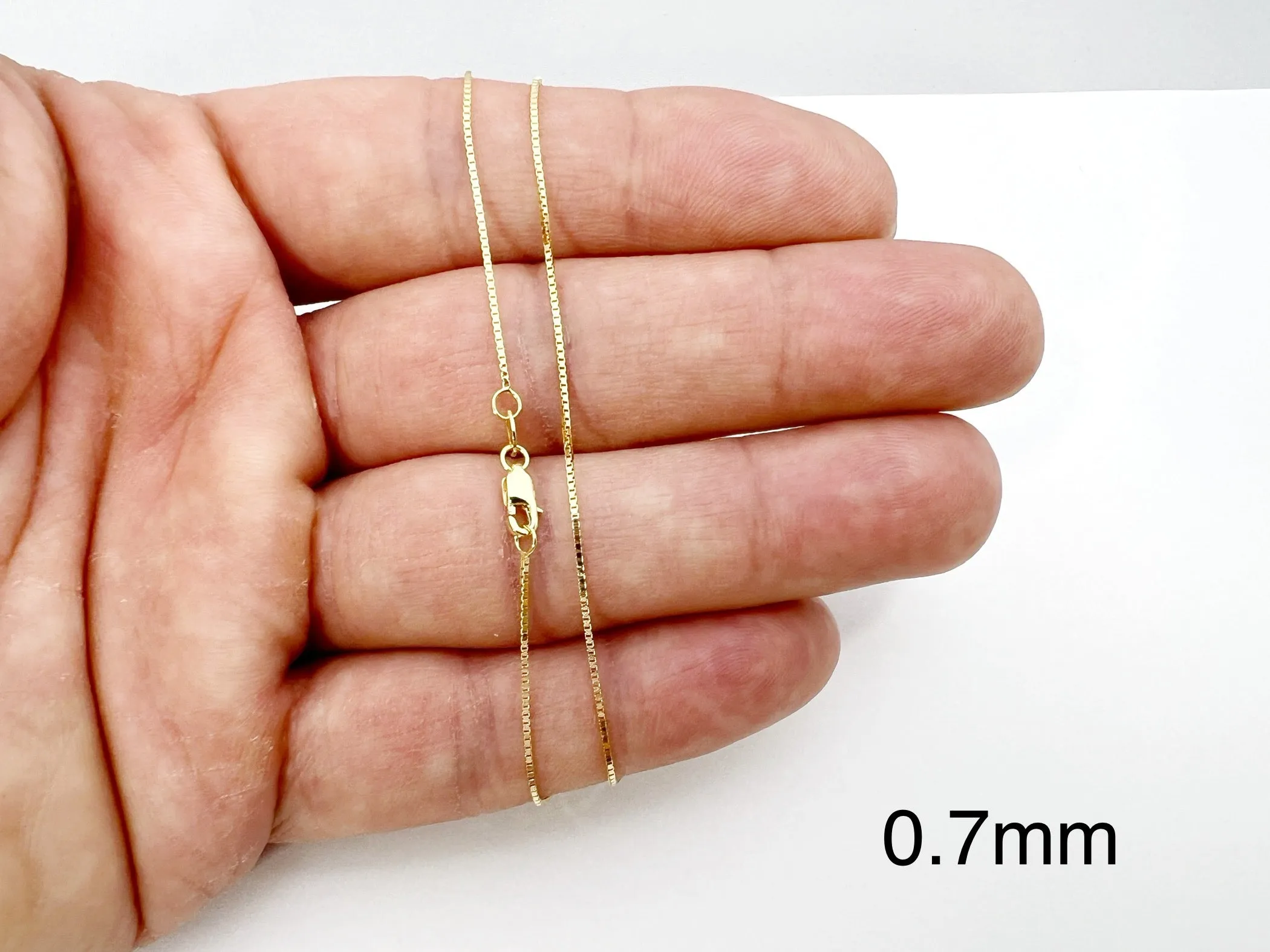 14K Solid Yellow Gold Shiny Box Chain Necklace 16" 18" 20" 22" 24" - 0.6mm, 0.7mm, 0.8mm, 1.0mm, 1.1mm - suitable for Pendant / Charm
