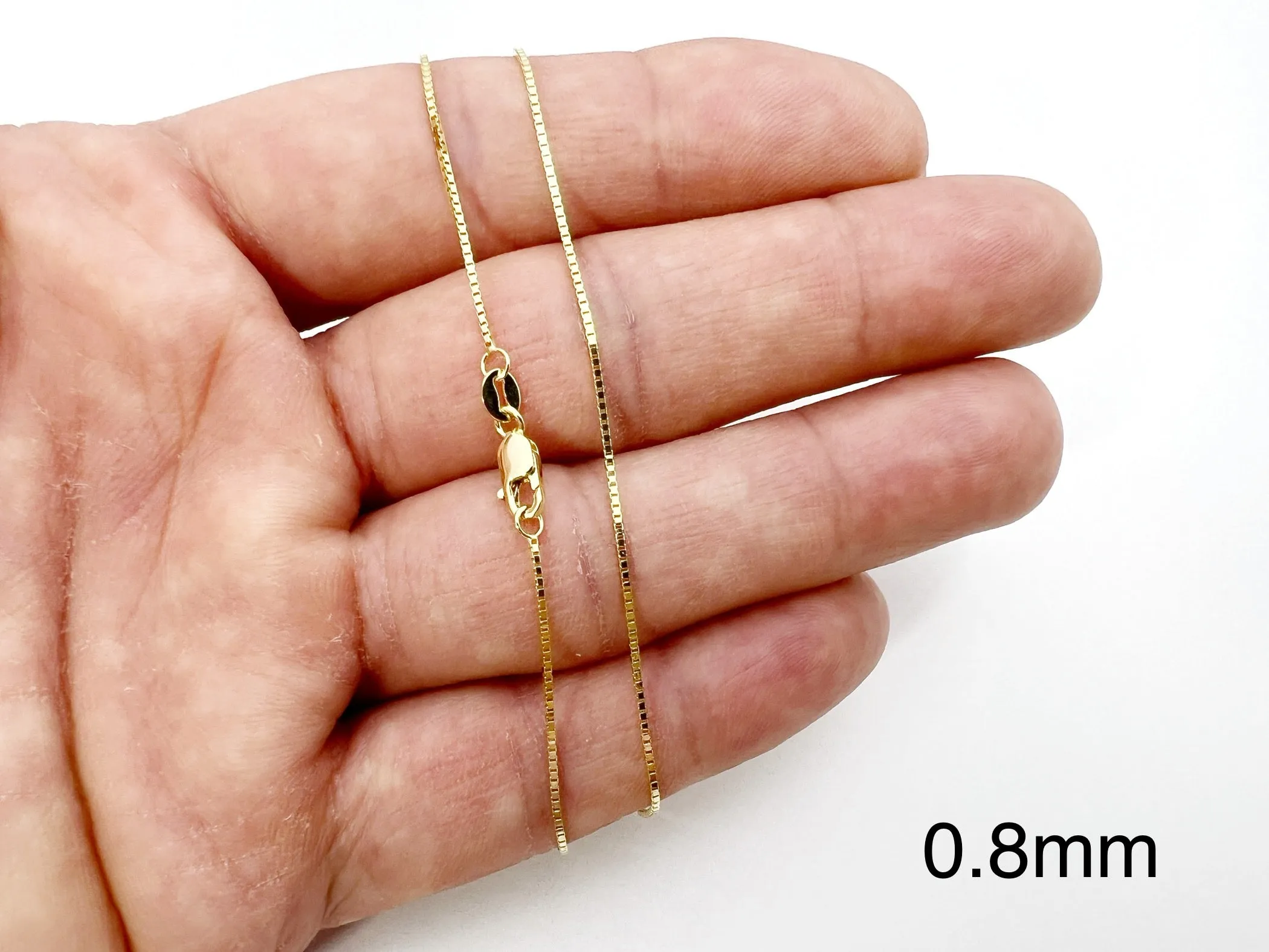 14K Solid Yellow Gold Shiny Box Chain Necklace 16" 18" 20" 22" 24" - 0.6mm, 0.7mm, 0.8mm, 1.0mm, 1.1mm - suitable for Pendant / Charm