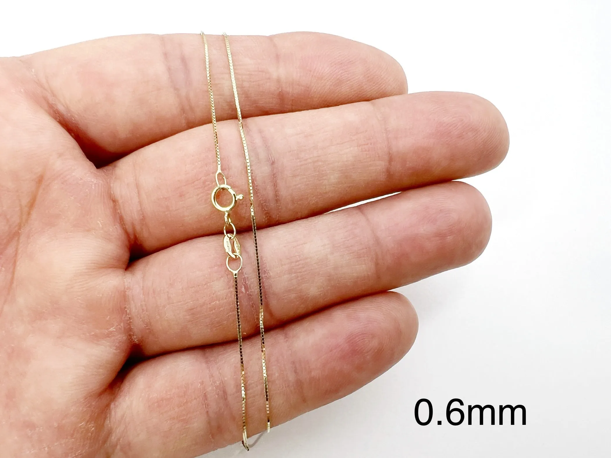 14K Solid Yellow Gold Shiny Box Chain Necklace 16" 18" 20" 22" 24" - 0.6mm, 0.7mm, 0.8mm, 1.0mm, 1.1mm - suitable for Pendant / Charm