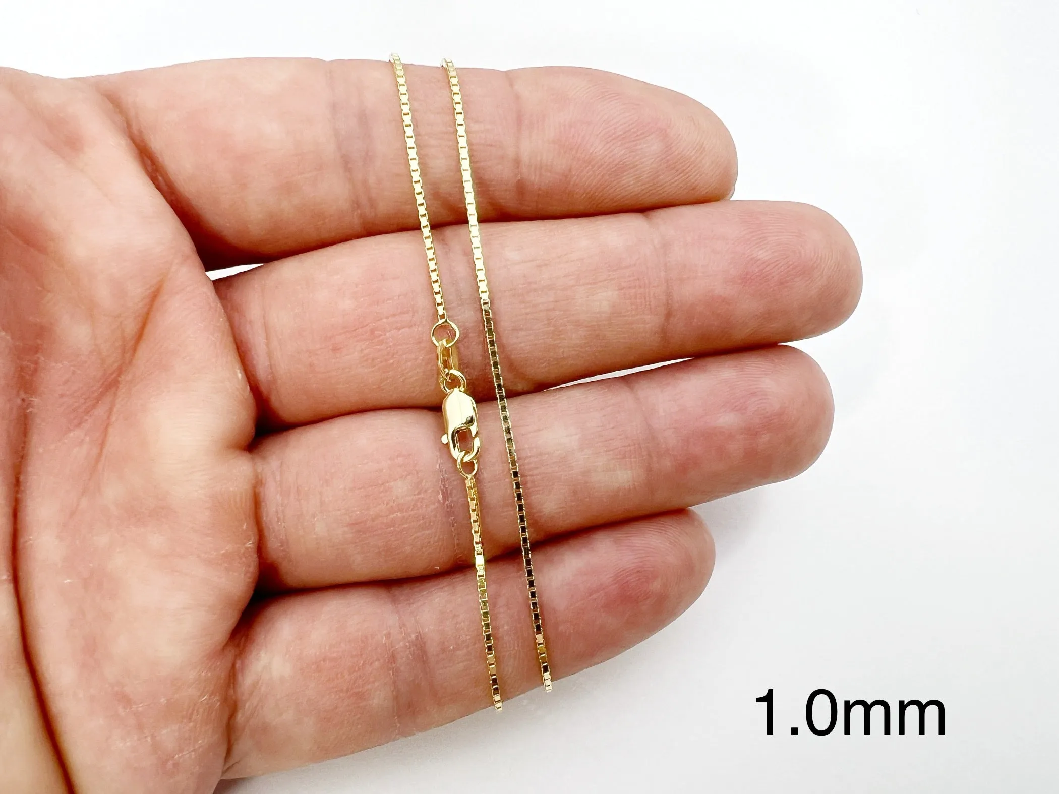 14K Solid Yellow Gold Shiny Box Chain Necklace 16" 18" 20" 22" 24" - 0.6mm, 0.7mm, 0.8mm, 1.0mm, 1.1mm - suitable for Pendant / Charm