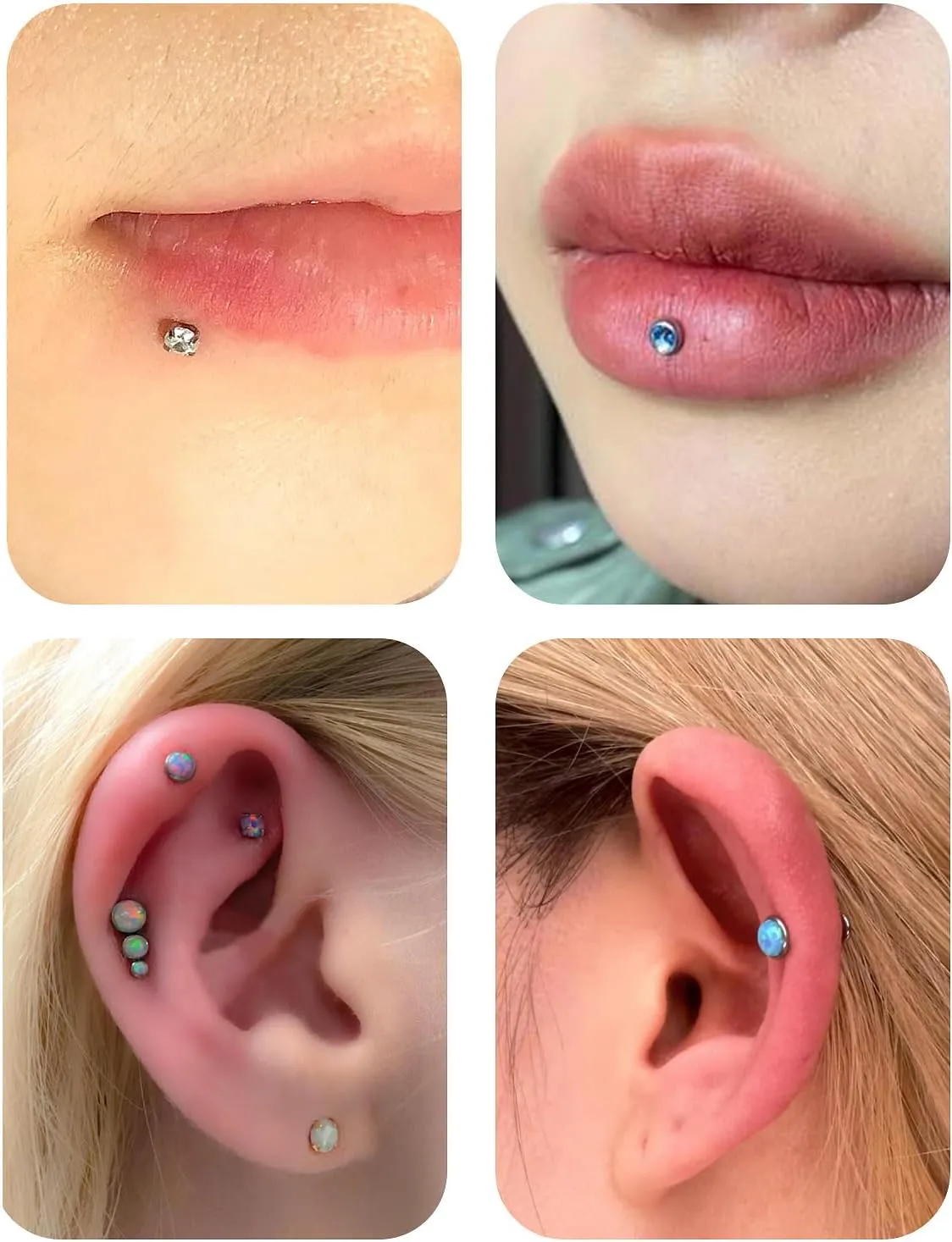 16G 18G 20G Threadless Flat Back Nose Ring Studs Earrings 316L Surgical Steel Tragus Helix Cartilage Earrings Medusa Labret Lip Rings Piercing Jewelry For Women Men Opal CZ 2mm 3mm