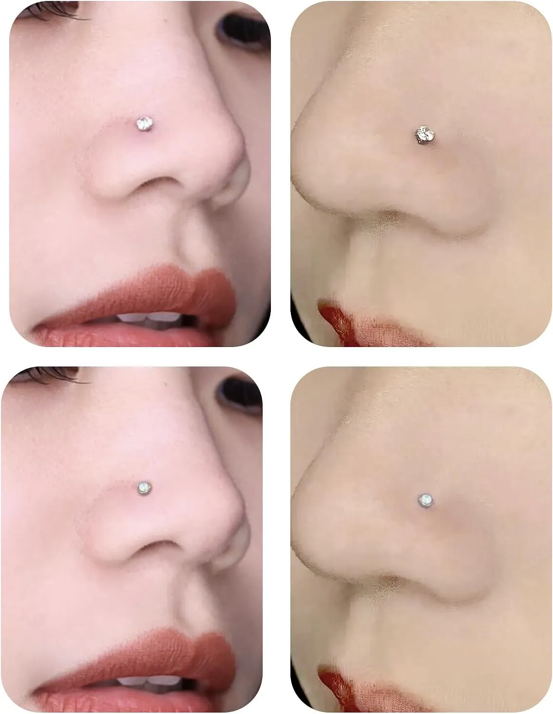 16G 18G 20G Threadless Flat Back Nose Ring Studs Earrings 316L Surgical Steel Tragus Helix Cartilage Earrings Medusa Labret Lip Rings Piercing Jewelry For Women Men Opal CZ 2mm 3mm