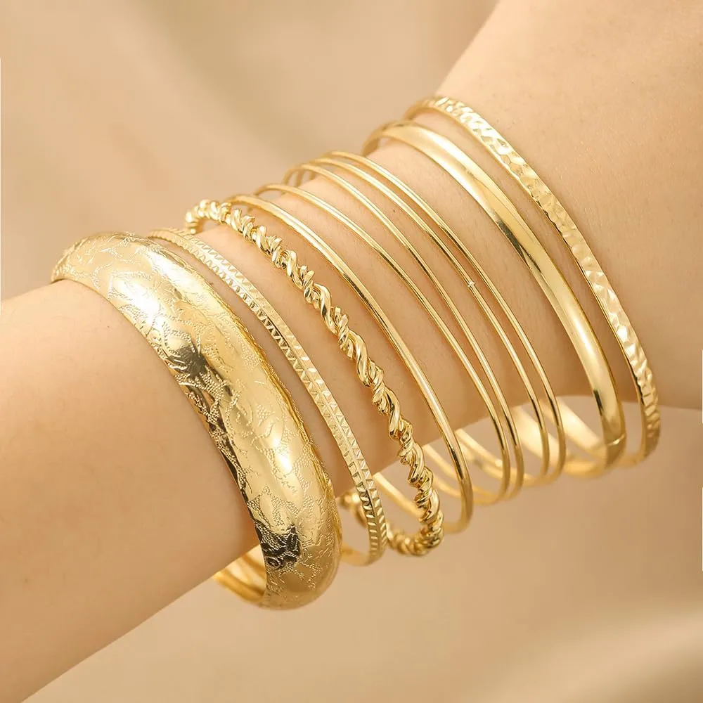 16Pcs Gold Bangle Bracelets for Women - Multi Layer Stackable Textured Bracelets Boho Jewelrys Set.