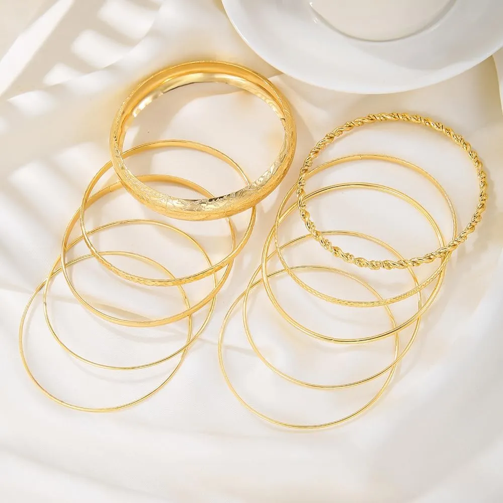 16Pcs Gold Bangle Bracelets for Women - Multi Layer Stackable Textured Bracelets Boho Jewelrys Set.