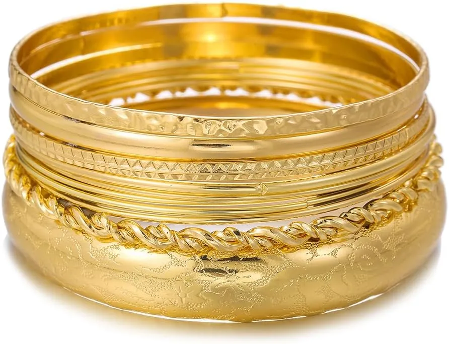 16Pcs Gold Bangle Bracelets for Women - Multi Layer Stackable Textured Bracelets Boho Jewelrys Set.
