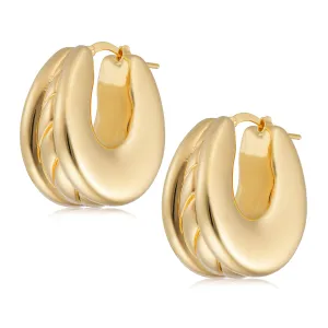 18K Gold Plated Oval Electroform Hoop Earrings