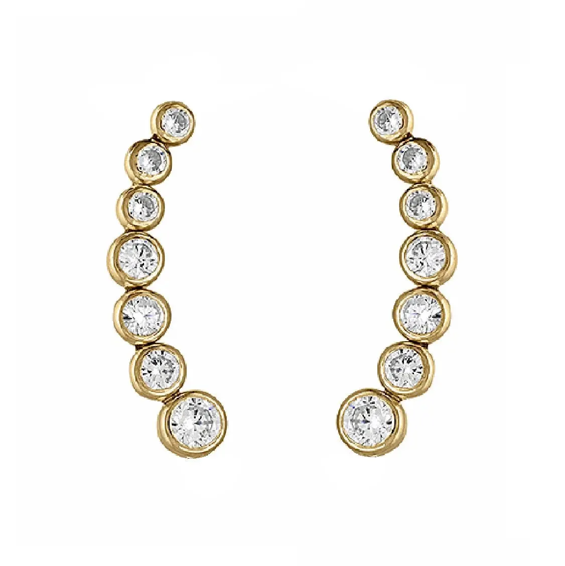 18k Solid Yellow Gold Bezel Zirconia Crawler Earrings