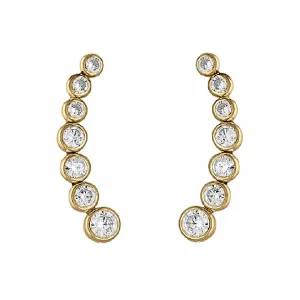 18k Solid Yellow Gold Bezel Zirconia Crawler Earrings