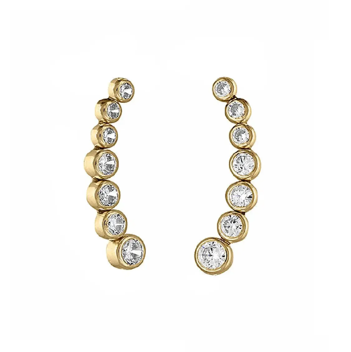 18k Solid Yellow Gold Bezel Zirconia Crawler Earrings