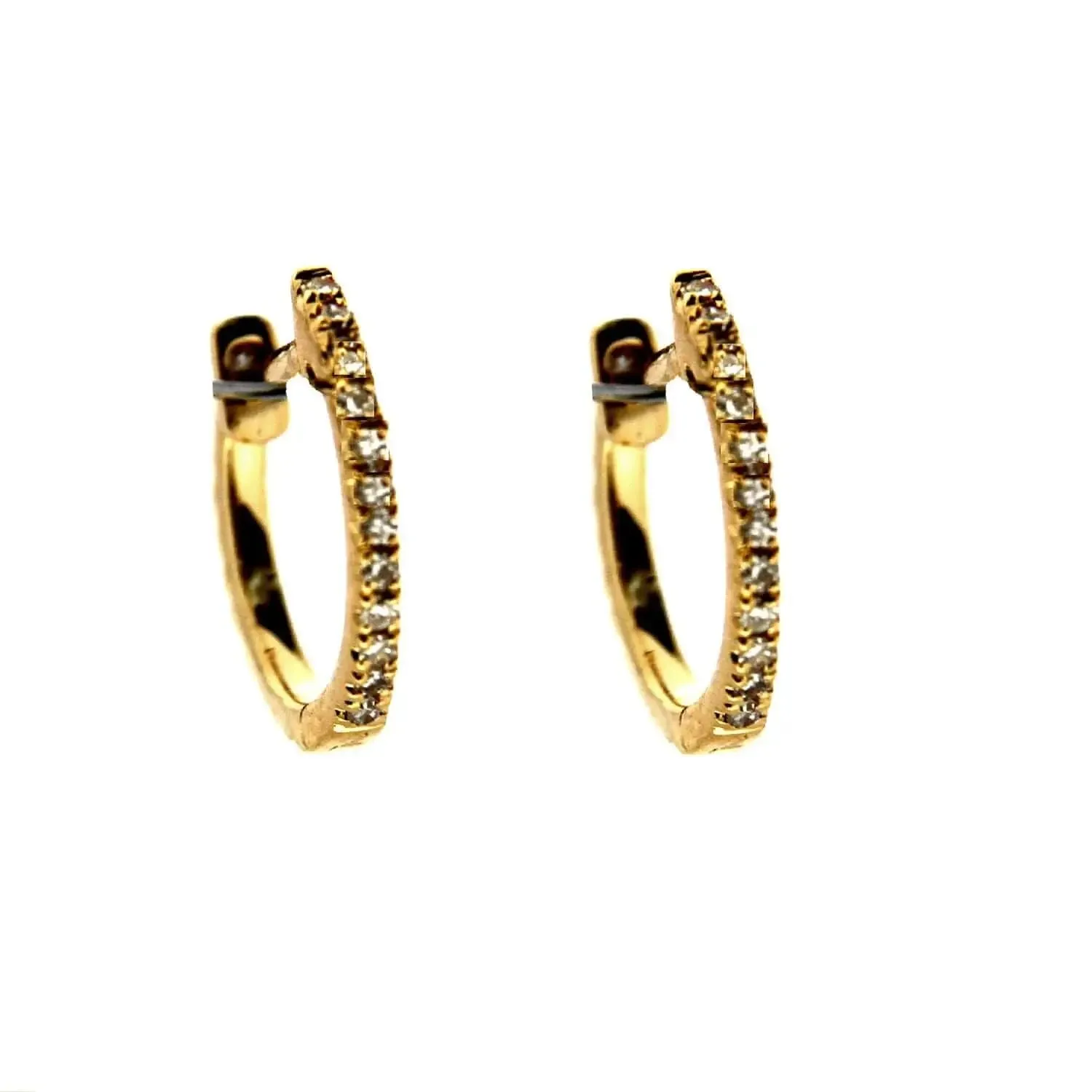 18K Solid Yellow Gold Diamonds Hinged Hoop Huggie Earrings 10mm