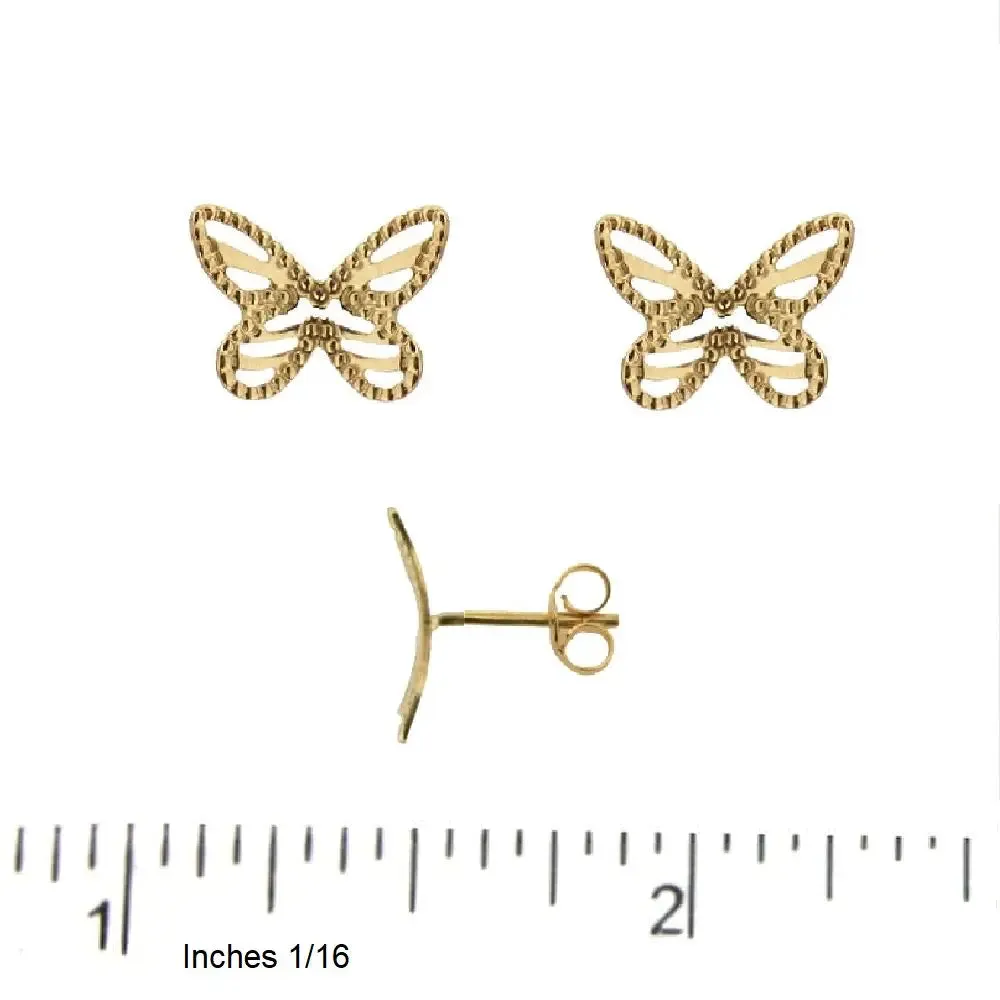 18K Solid Yellow Gold open Butterfly Post Earrings 