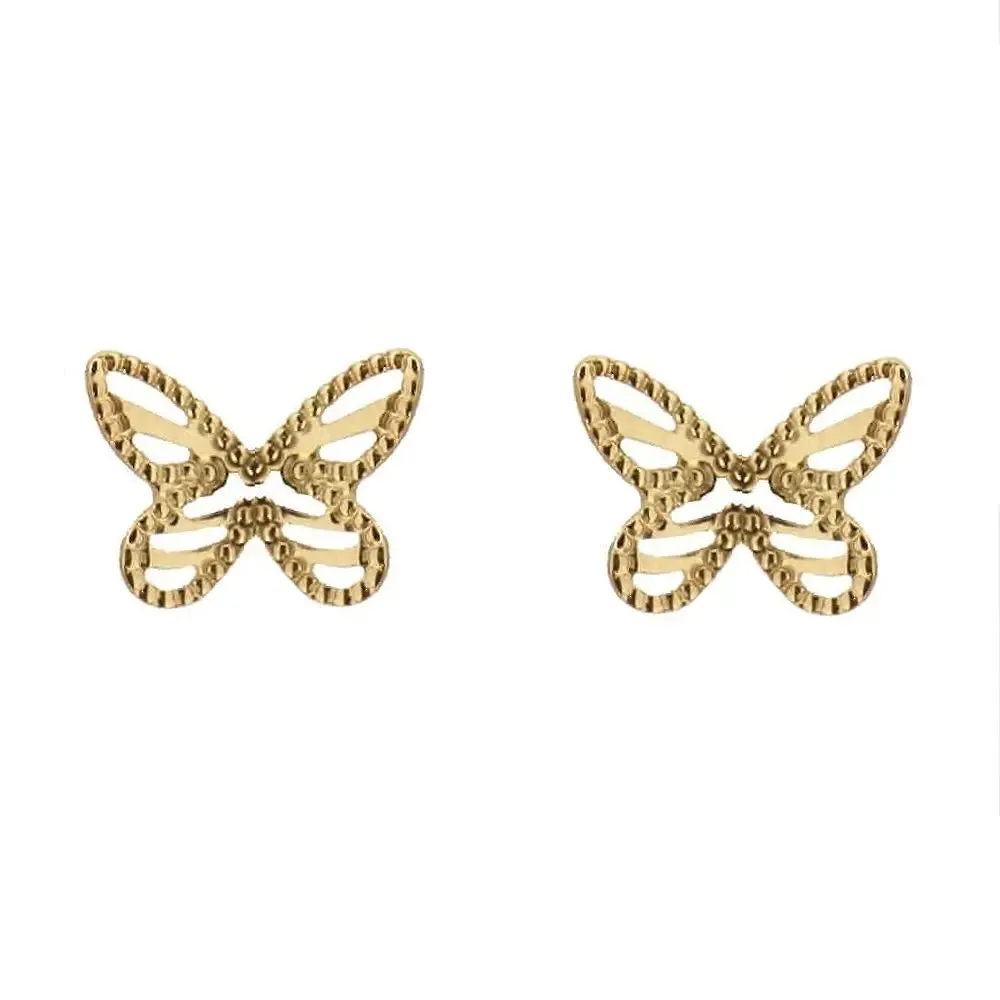18K Solid Yellow Gold open Butterfly Post Earrings 