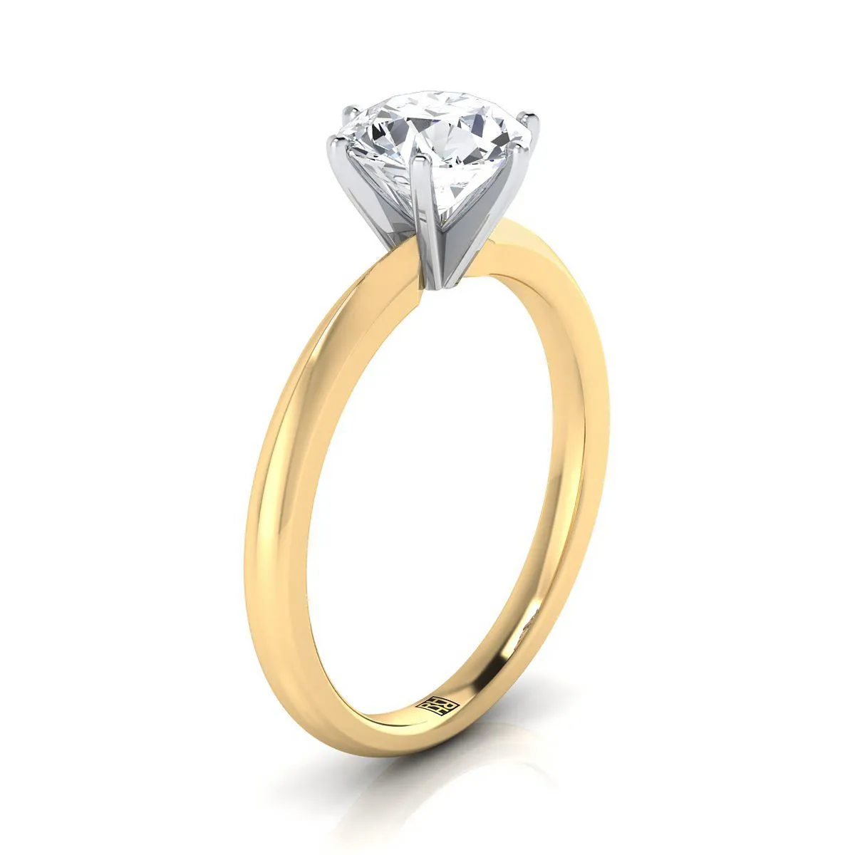 18K Yellow Gold Round Brilliant Ruby Pinched Comfort Fit Claw Prong Solitaire Engagement Ring
