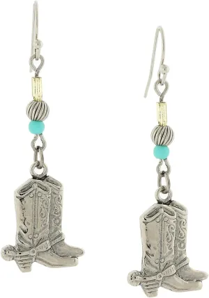 1928 Jewelry Imitation Turquoise Accent Western Boots Drop Earrings