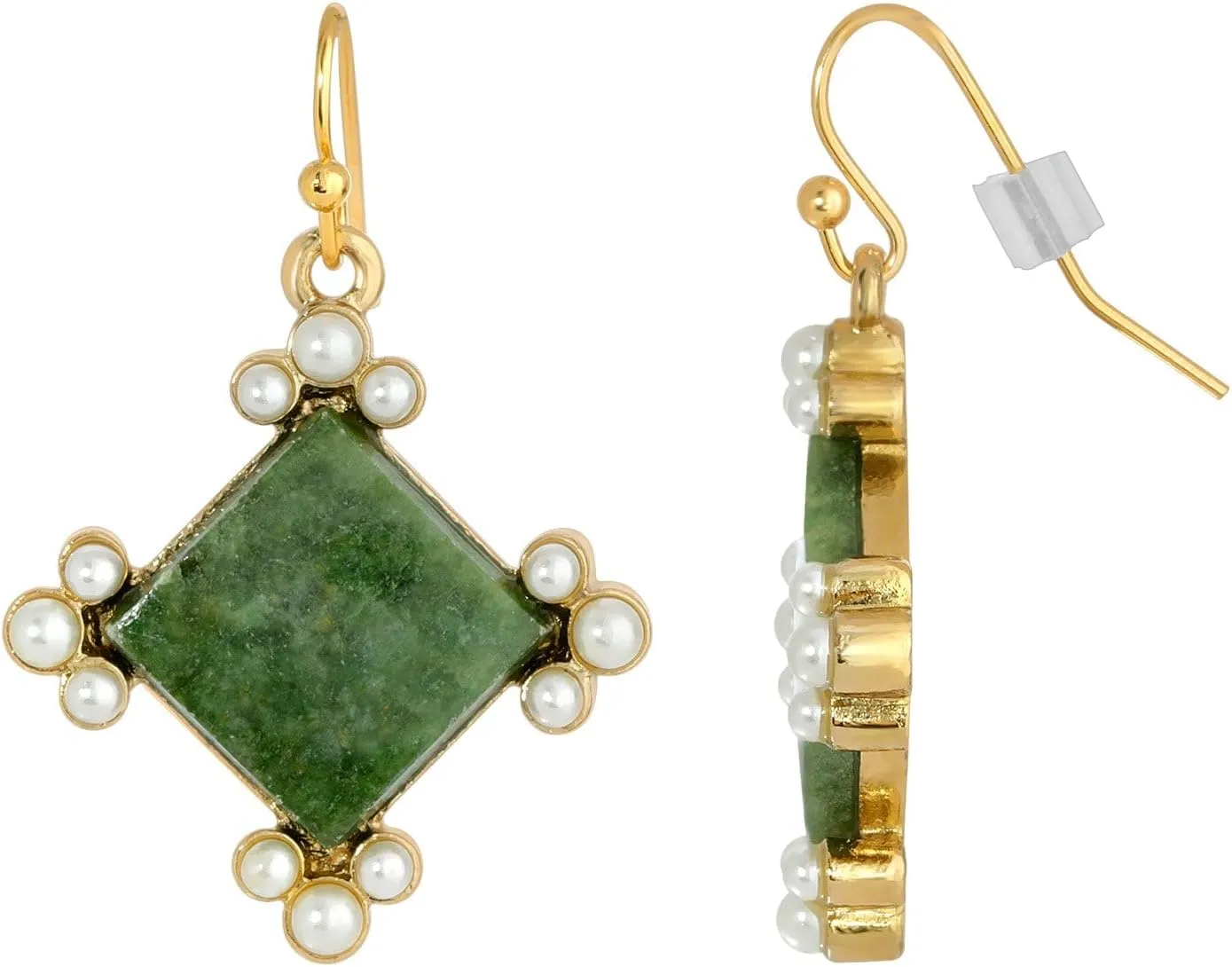 1928 Jewelry Women's Gold Tone Green Aventurine Gemstone Faux Pearl Drop Earrings