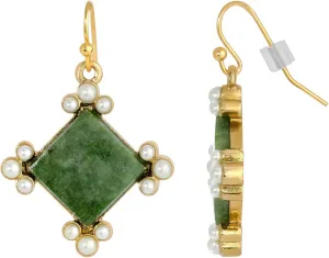 1928 Jewelry Women's Gold Tone Green Aventurine Gemstone Faux Pearl Drop Earrings