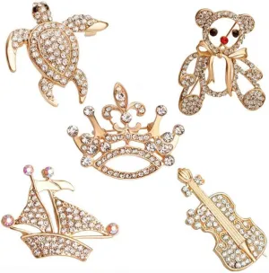 2019 Cute Brooches Pin Alloy Lady Girls Turtle Guitar Sailboat Bear Crown brooches Gold