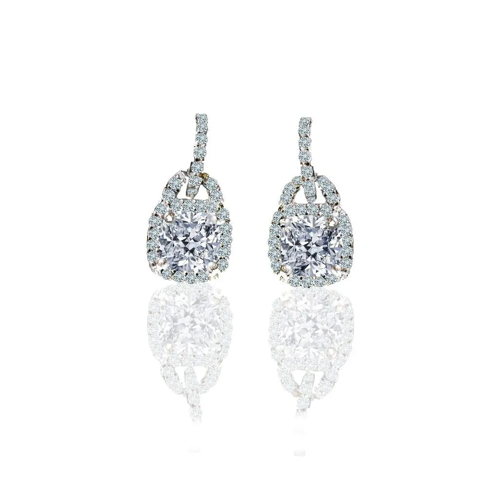 2CT TW Cushion square Diamond Veneer Cubic Zirconia Sterling Silver Earrings. 635E15751