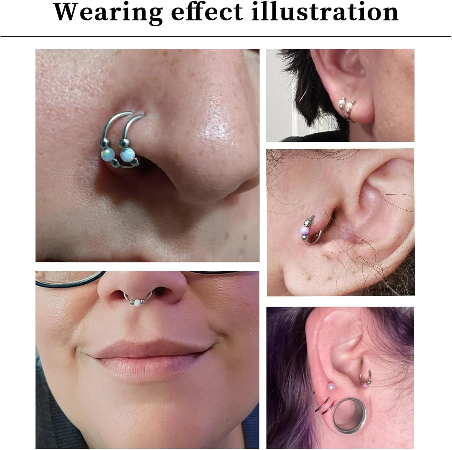 2PCS 18g Opal Nose Rings for Women Nose Hoops 8mm/10mm 316L Surgical Steel Nose Rings Piercing Jewelry Can Be Used as a Nose Ring, Septum Ring, and Cartilage Earring