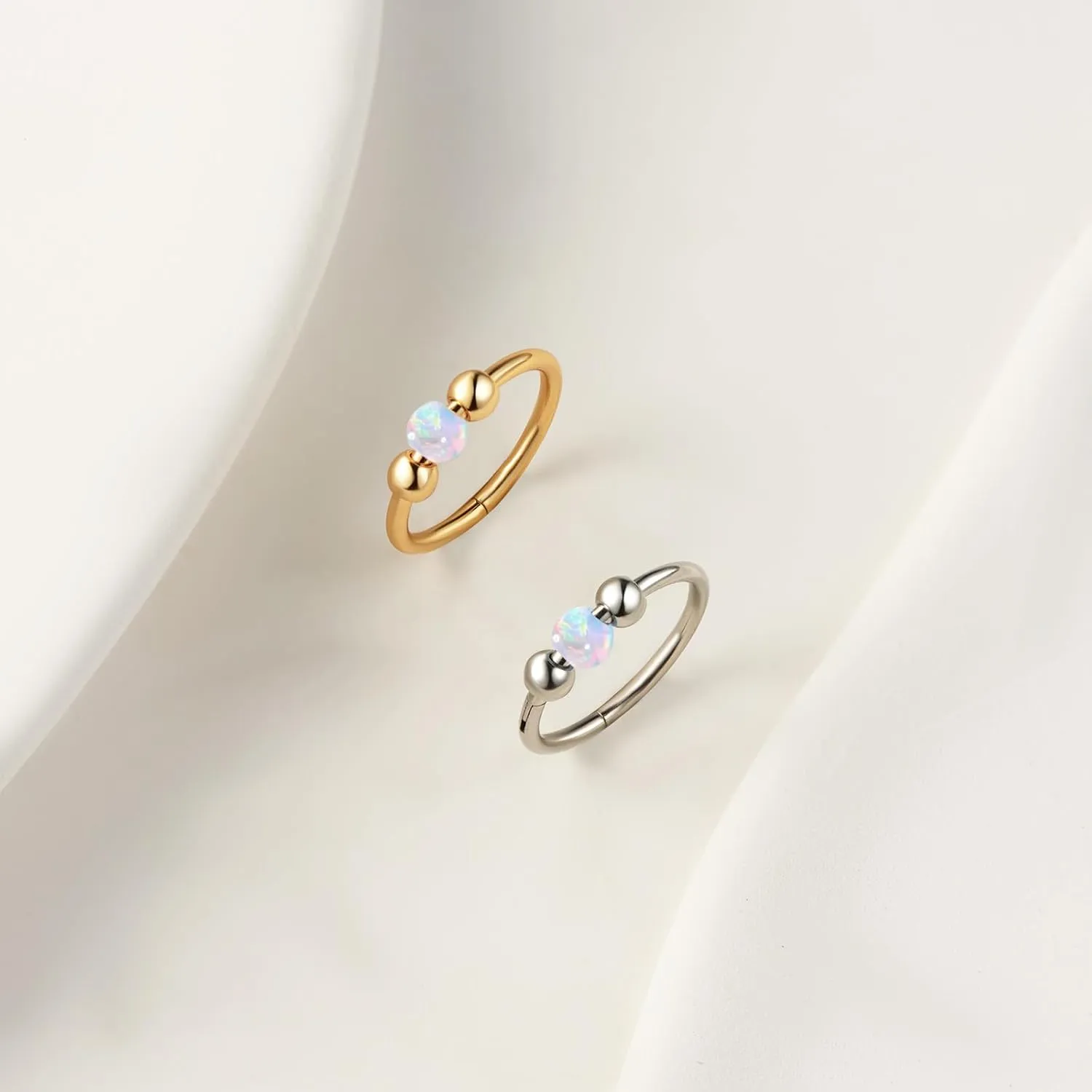 2PCS 18g Opal Nose Rings for Women Nose Hoops 8mm/10mm 316L Surgical Steel Nose Rings Piercing Jewelry Can Be Used as a Nose Ring, Septum Ring, and Cartilage Earring