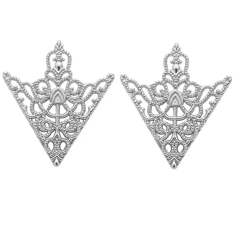 2pcs Silver Vintage Gothic Triangle Shirt Collar Brooch