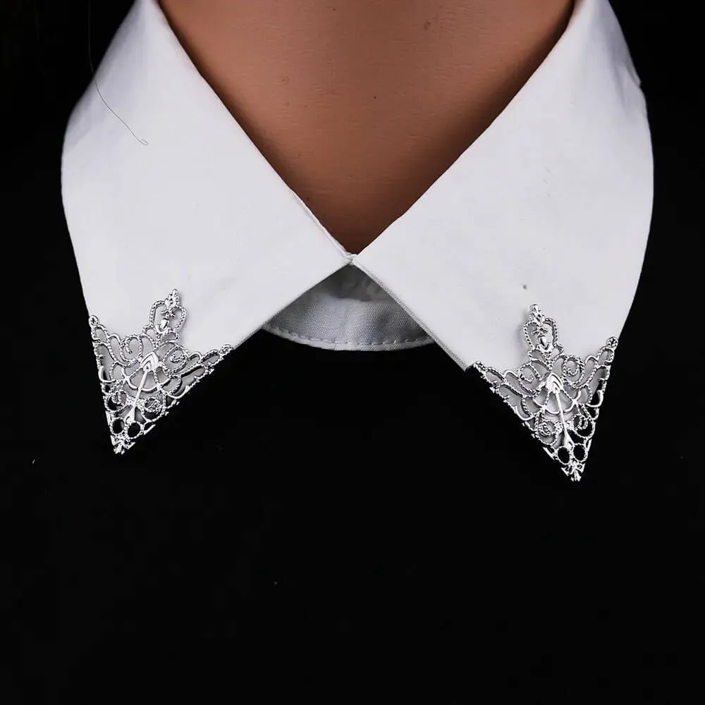 2pcs Silver Vintage Gothic Triangle Shirt Collar Brooch