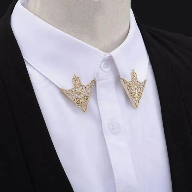 2pcs Silver Vintage Gothic Triangle Shirt Collar Brooch
