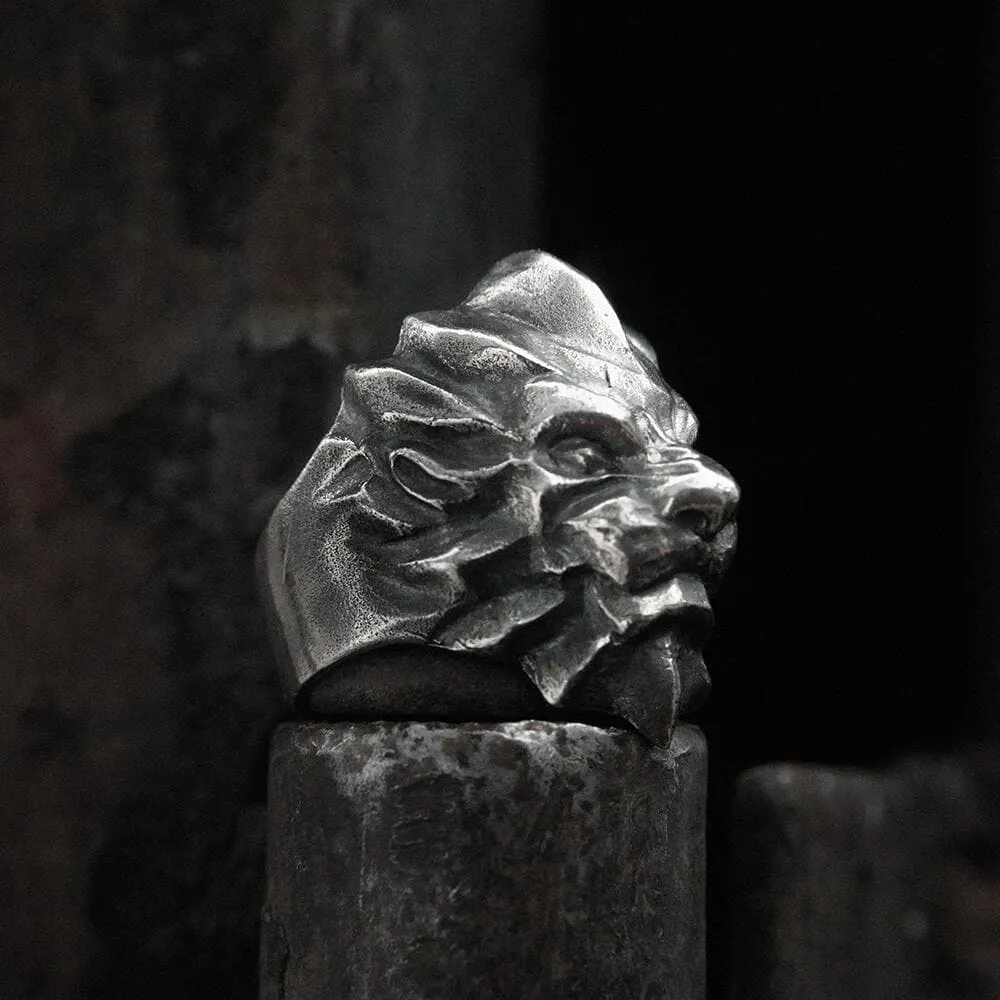 3D Lion Sterling Silver Beast Ring