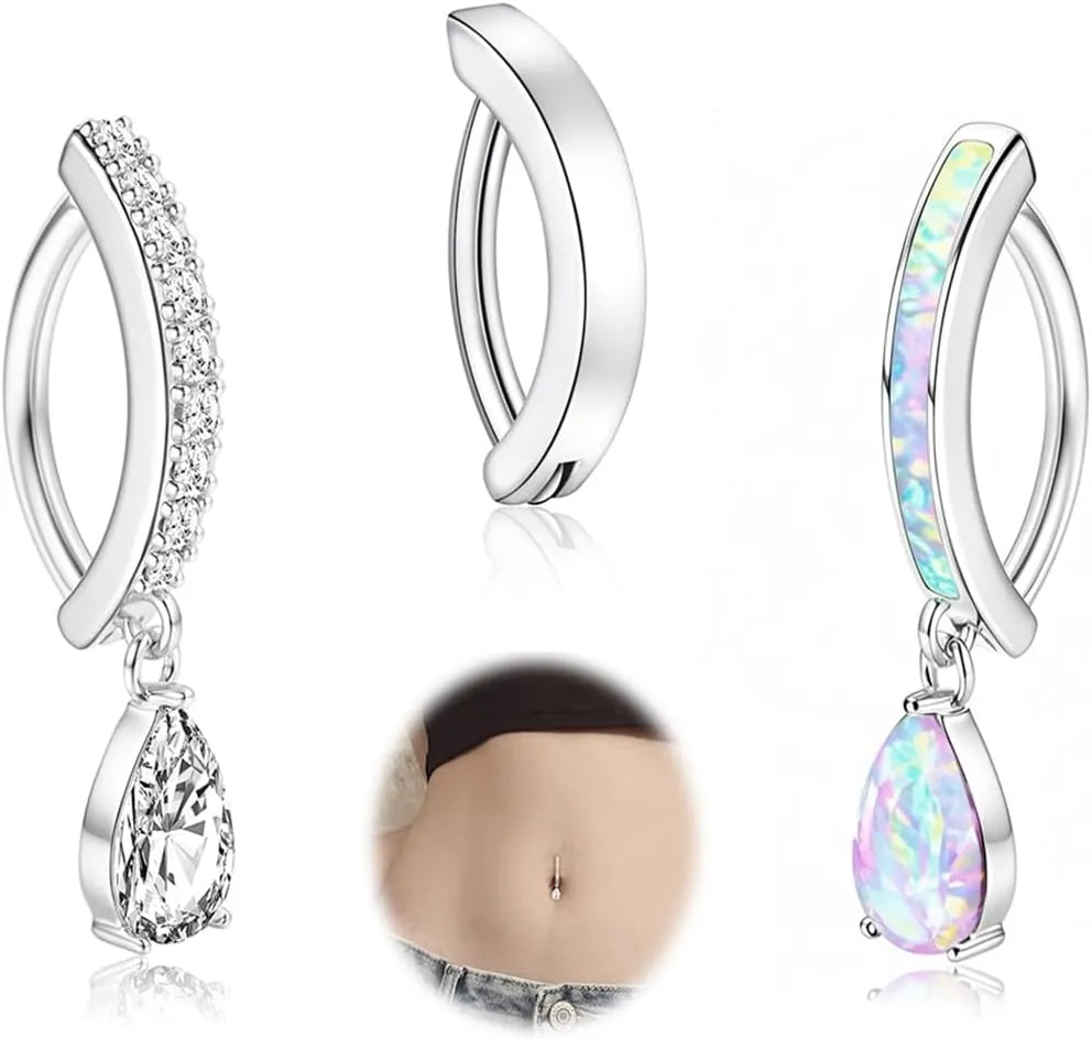 3pcs 14G Dangle Belly Button Ring for Women 316L Surgical Steel Navel Rings Cubic Zirconia Opal Body Piercing Jewelry