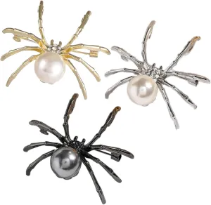 3PCS Spider Brooches and Pins, Gothic Punk Style Lapel Pin Set with Faux Pearl Vintage for Backpack Scarf Shirt Collar Hat Prom Halloween Party Bar Gift