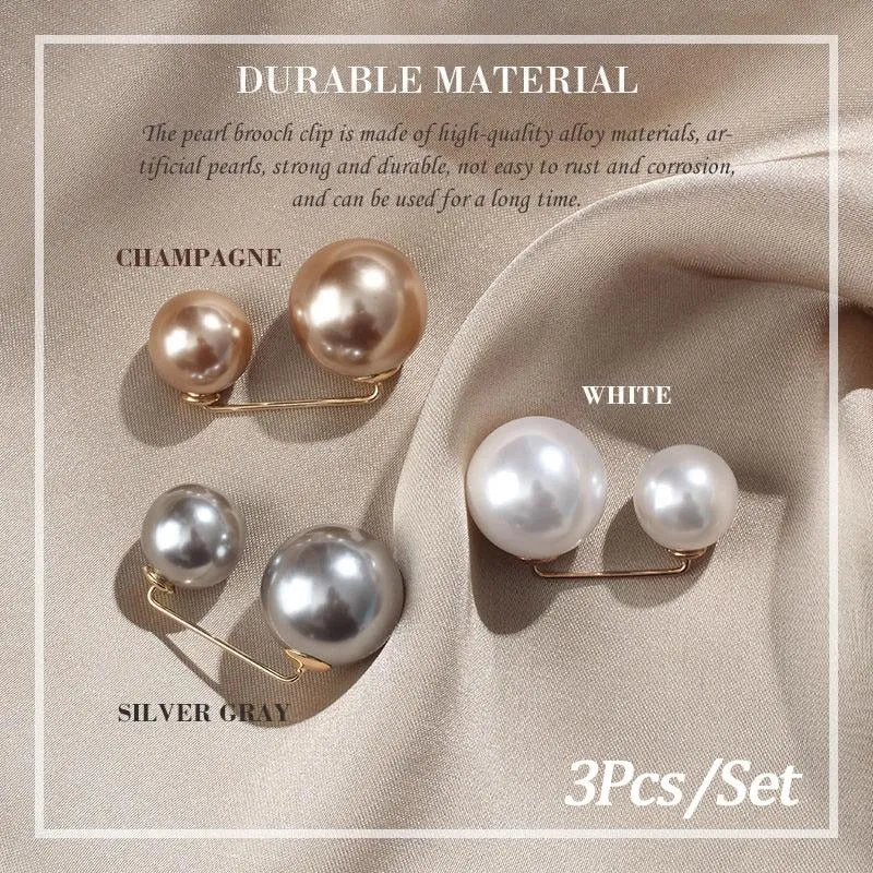 3Pcs/Set Double Pearl Pins for Women Designer Female Brooches Clothes Accessories Simulated Pearl Knit Shirt  Jewelry