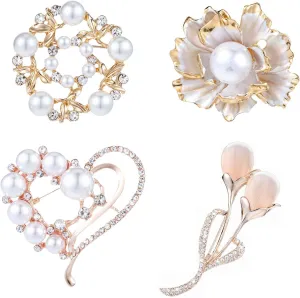 4 Pcs Brooches and Pins for Women Crystal Pearl Brooches and Pins Vintage Flower Pearl Rhinestone Accessory Decor for Wedding Party